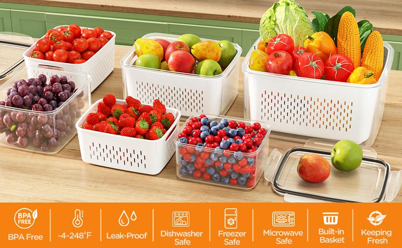 Scatola per la conservazione degli alimenti trasparente per la casa, con cestello di scarico incluso