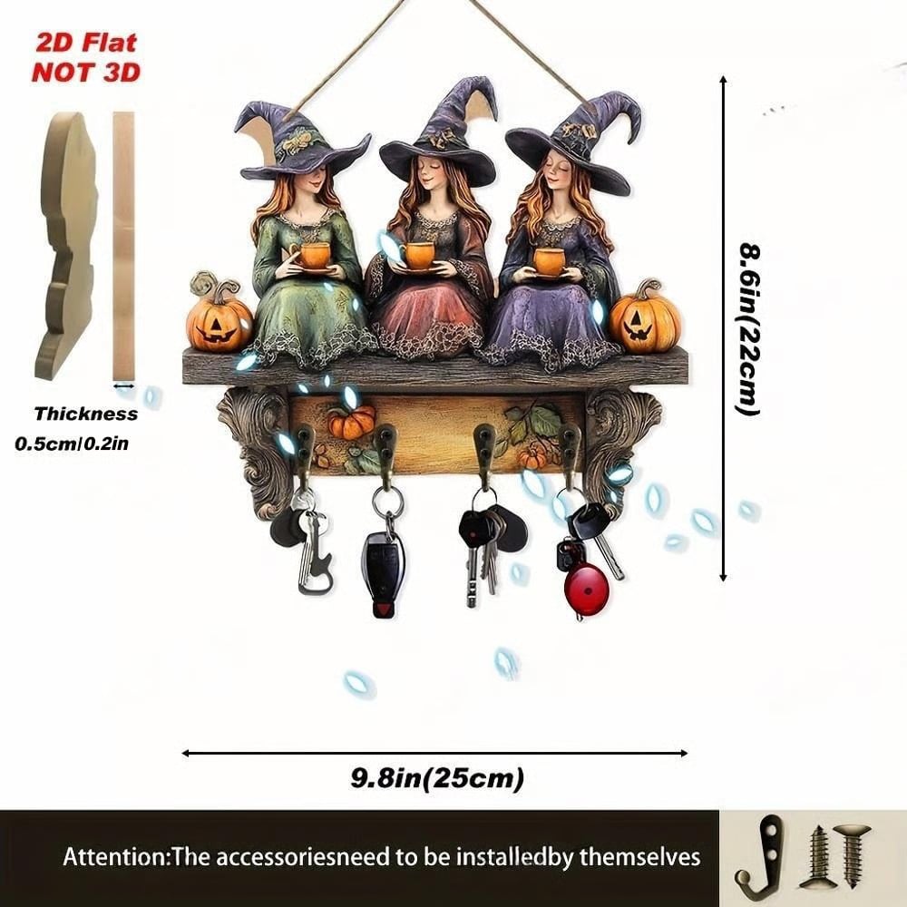 🎃2025 Halloween Strega Portachiavi Decorazione da Parete in Legno