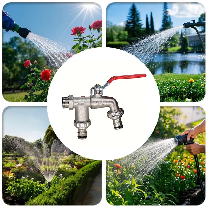 🔥 OFFERTA LIMITATA: 50% DI SCONTO! ⚙️ Rubinetto da giardino universale in acciaio inossidabile a doppia uscita – Valvole indipendenti, resistente e facile da installare 🚰