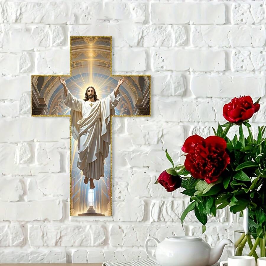 Croce da parete vintage in legno raffigurante Gesù Cristo