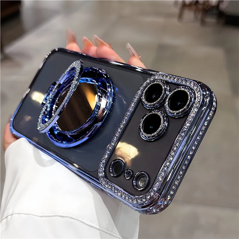 Custodia per telefono da donna Sparkling Diamond con specchio e supporto