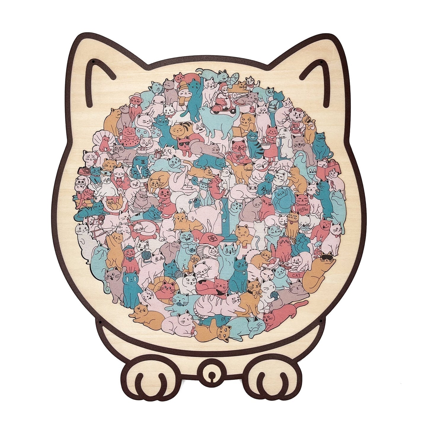 Puzzle in legno a forma di gatto dai colori di Morandi (135 pezzi)