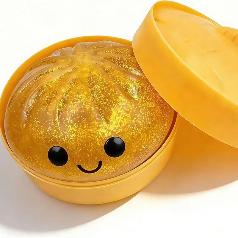 Scatola Squishy Glitter Dumpling - Simpatico giocattolo antistress, con scatola a vapore
