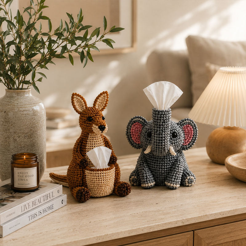 🔥Ultimo giorno: 50% di sconto 🦘 Kit fai da te per scatole porta fazzoletti con animali in perline