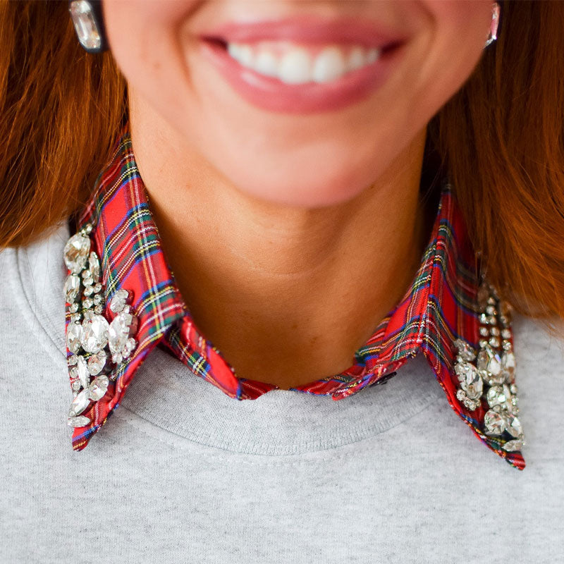 🎄 ✨Collo staccabile rosso natalizio a quadri con strass