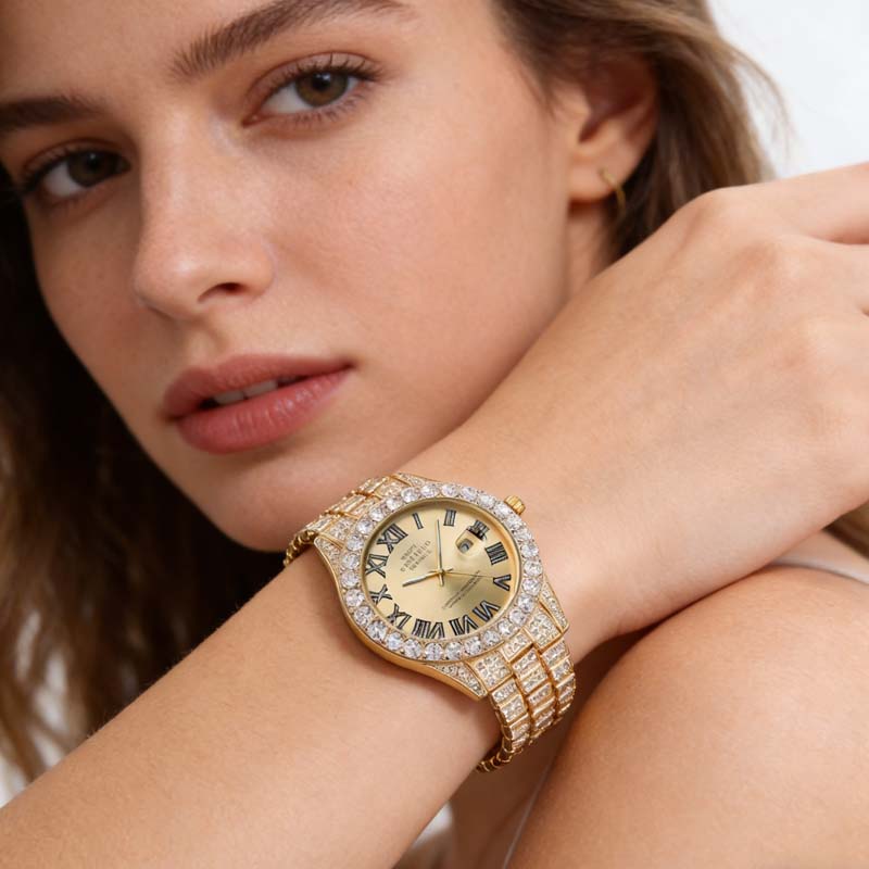 Orologio al quarzo da donna con cinturino in acciaio con stras