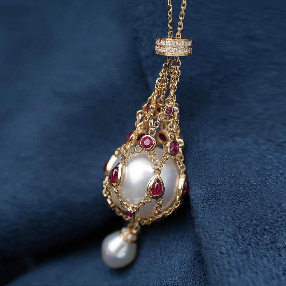 14,0-15,0 mm Perla d'acqua dolce e gemma blu Pendente Lavalier🔥Saldi natalizi 49% di sconto🎄