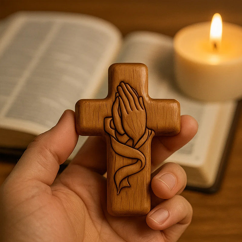 💕✝️Carta tascabile con croce di preghiera in legno💯🪵Regalo 3D intagliato a mano per i tuoi cari!