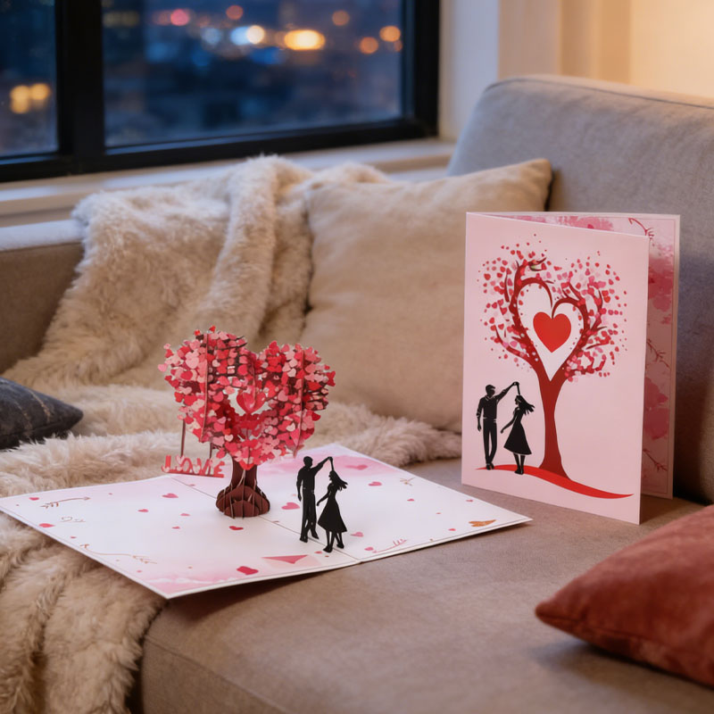 Romantico biglietto di auguri 3D “Ballando sotto l'albero del cuore”