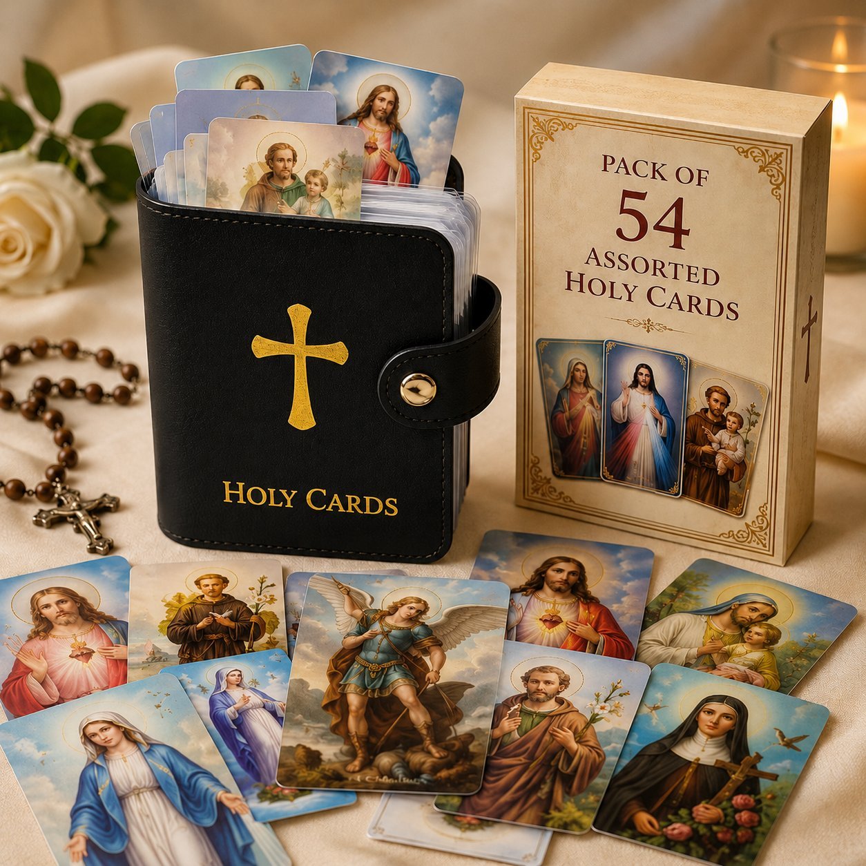 ✝️ Porta immagini sacre in vera pelle cattolica – Organizer tascabile per immagini sacre con chiusura a scatto