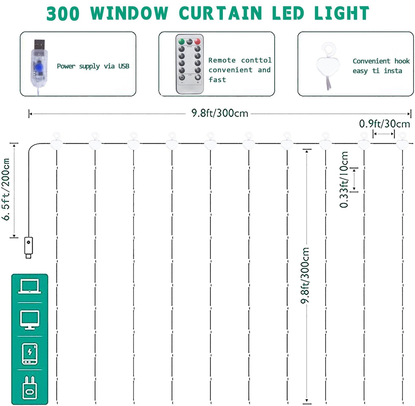 🎁Saldi natalizi anticipati 49% di sconto🎅Catena luminosa a LED, cortina luminosa a LED alimentata tramite USB per confezioni regalo