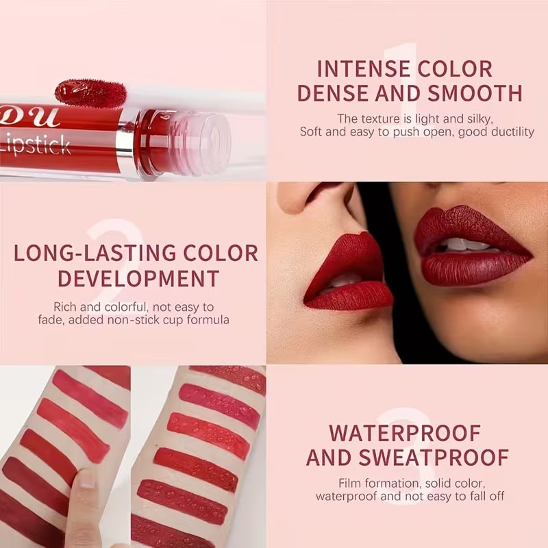 Set di 10 rossetti liquidi opachi, rossetti a lunga tenuta, lucidalabbra waterproof 24 ore