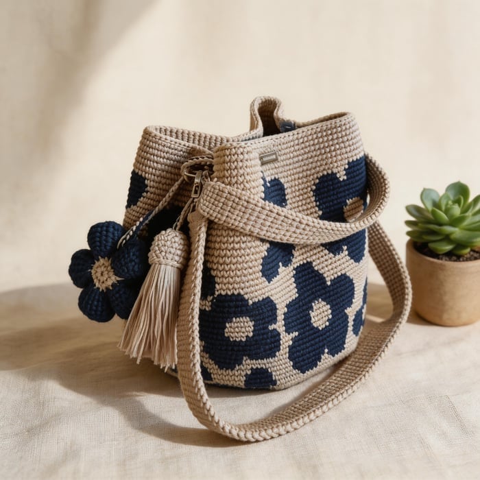 🌼✨Borsa a mano con fiori all'uncinetto