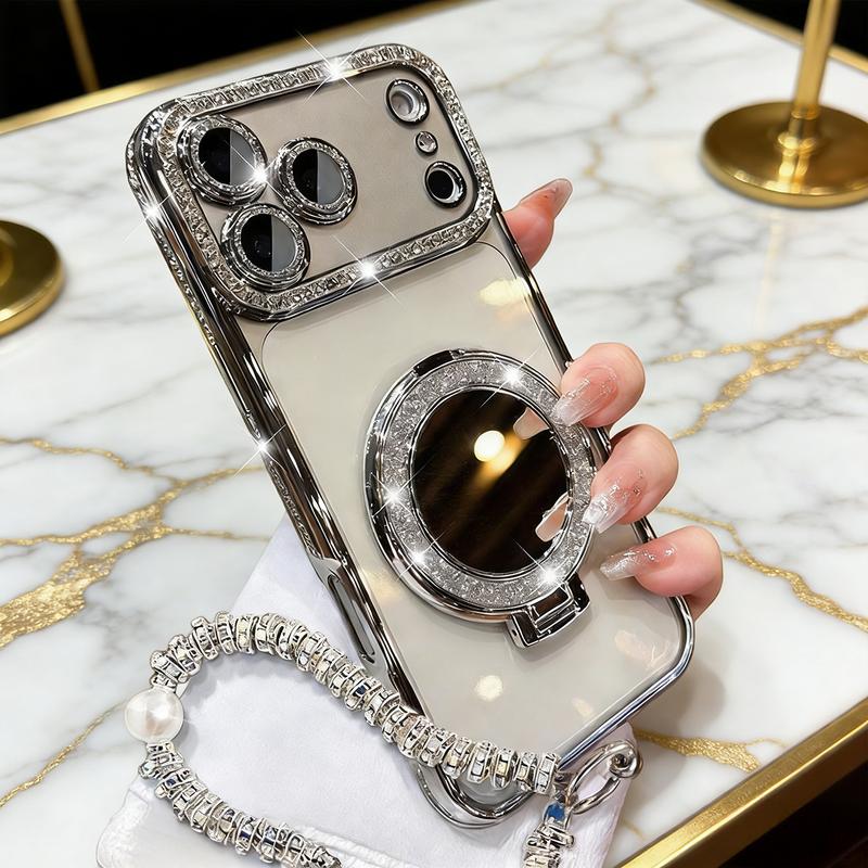 Custodia per telefono da donna Sparkling Diamond con specchio e supporto