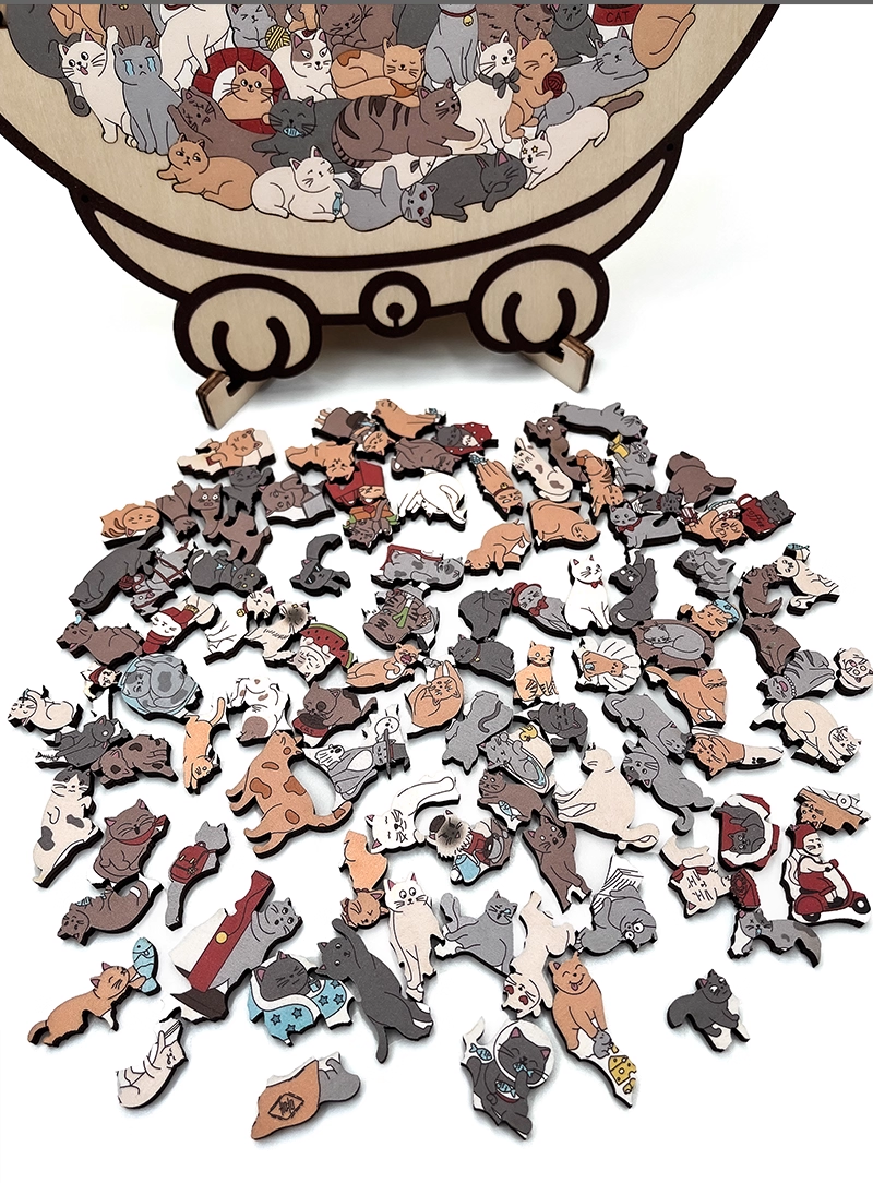 Puzzle in legno a forma di gatto dai colori di Morandi (135 pezzi)