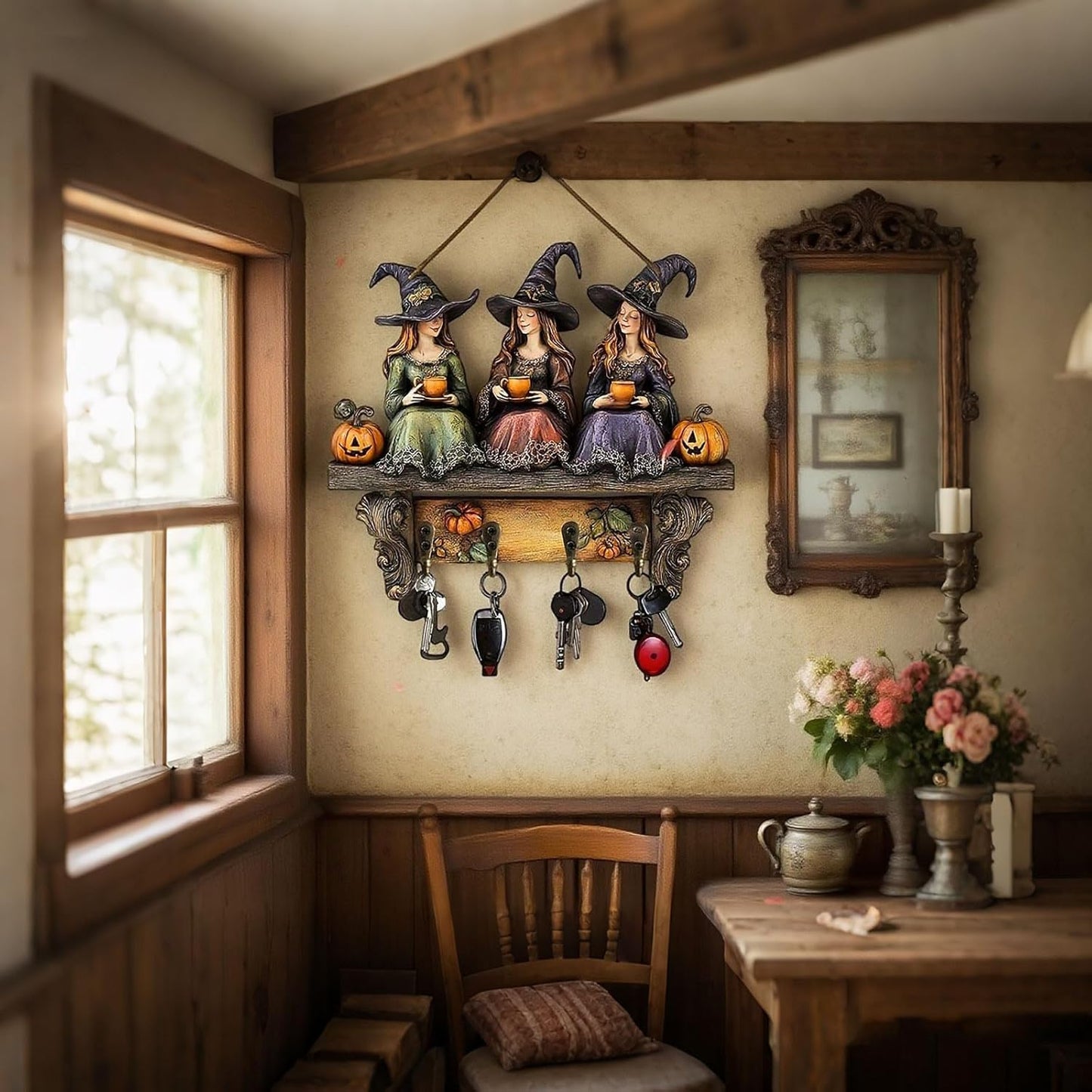 🎃2025 Halloween Strega Portachiavi Decorazione da Parete in Legno