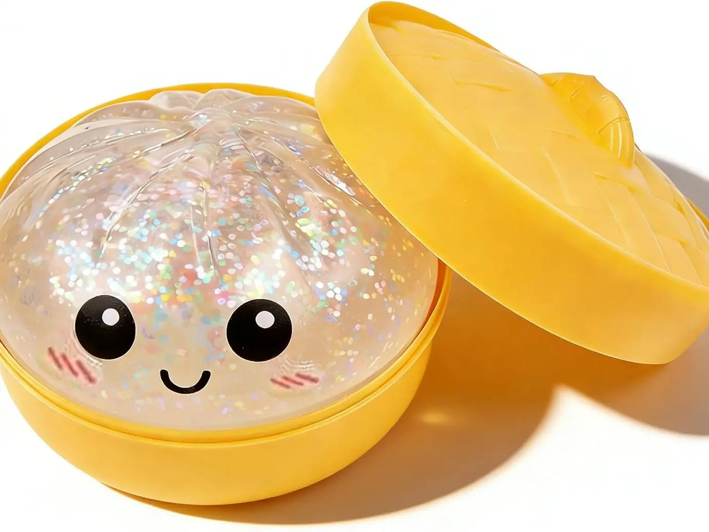 Scatola Squishy Glitter Dumpling - Simpatico giocattolo antistress, con scatola a vapore