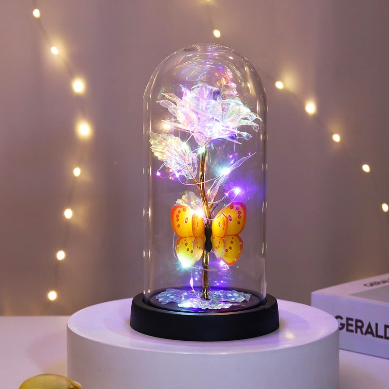 🔥Ultimo giorno! 49% di sconto – 🌹Rosa Butterfly Eterna in una cupola di vetro con illuminazione a LED✨