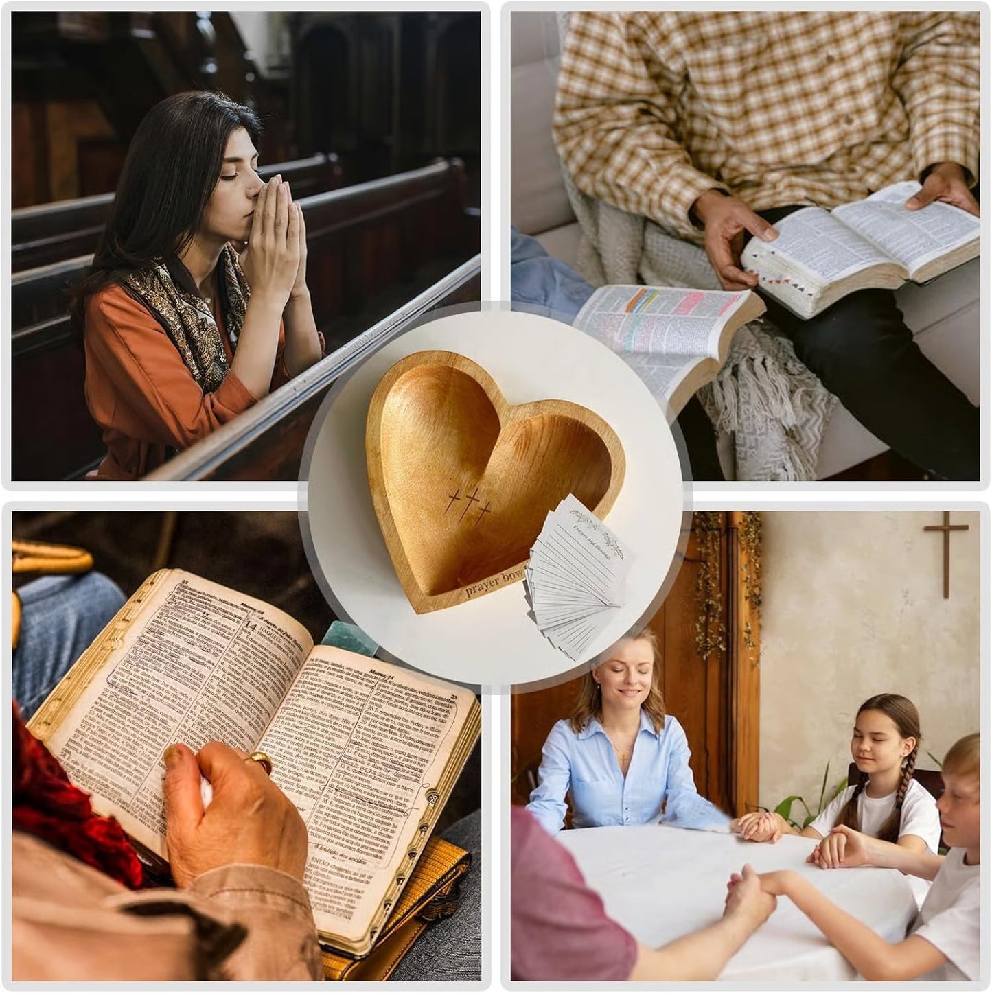 🔥Ultimo giorno 49% DI SCONTO - ✝️Set di ciotole da preghiera in legno a forma di cuore realizzate a mano🎁Regalo per la riflessione fedele e la devozione quotidian