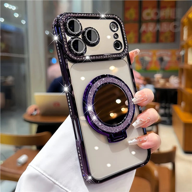 Custodia per telefono da donna Sparkling Diamond con specchio e supporto