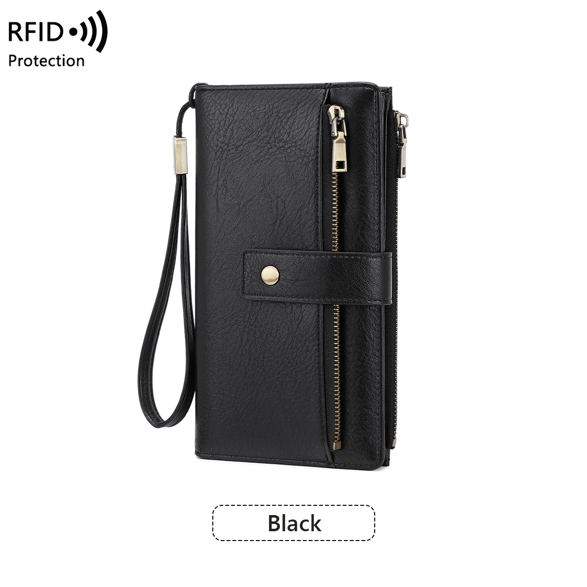 Portafoglio lungo da donna, elegante pochette, elegante portafoglio in pelle tinta unita con protezione RFI