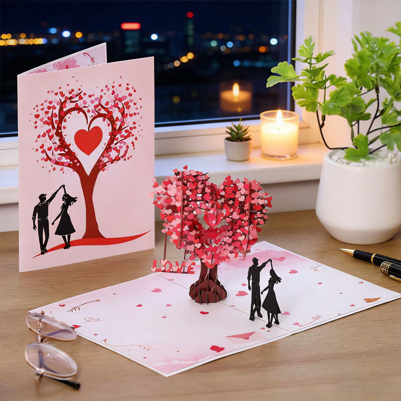 Romantico biglietto di auguri 3D “Ballando sotto l'albero del cuore”
