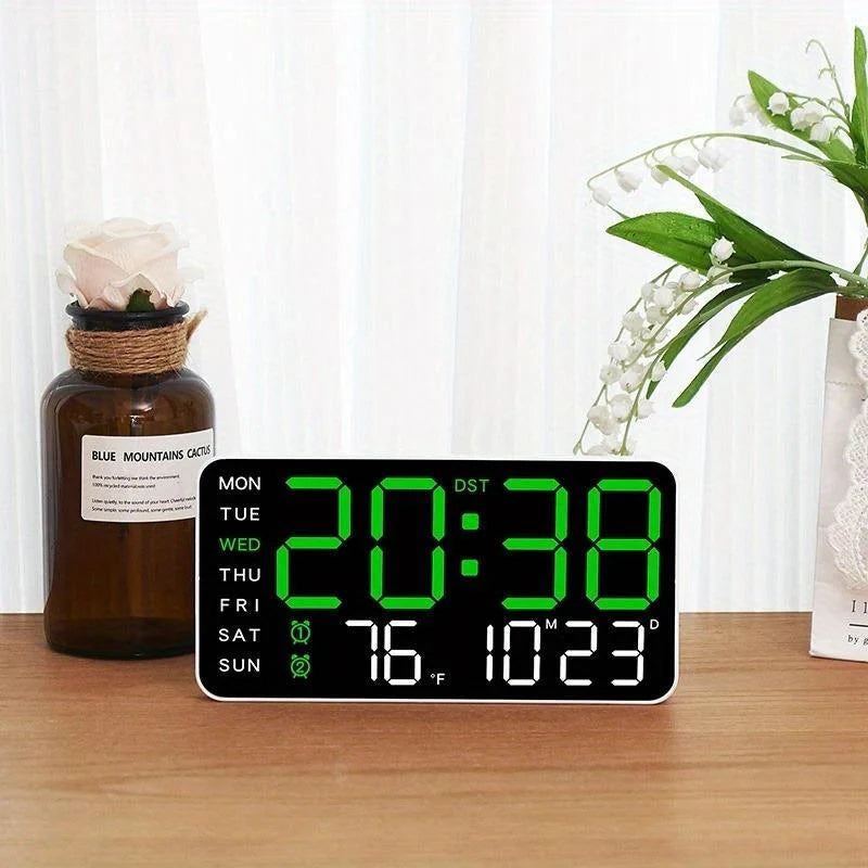 Grande orologio da parete digitale con display LED, datario e termometro, regalo perfetto per gli anziani, decorazione per il soggiorno e la camera da letto