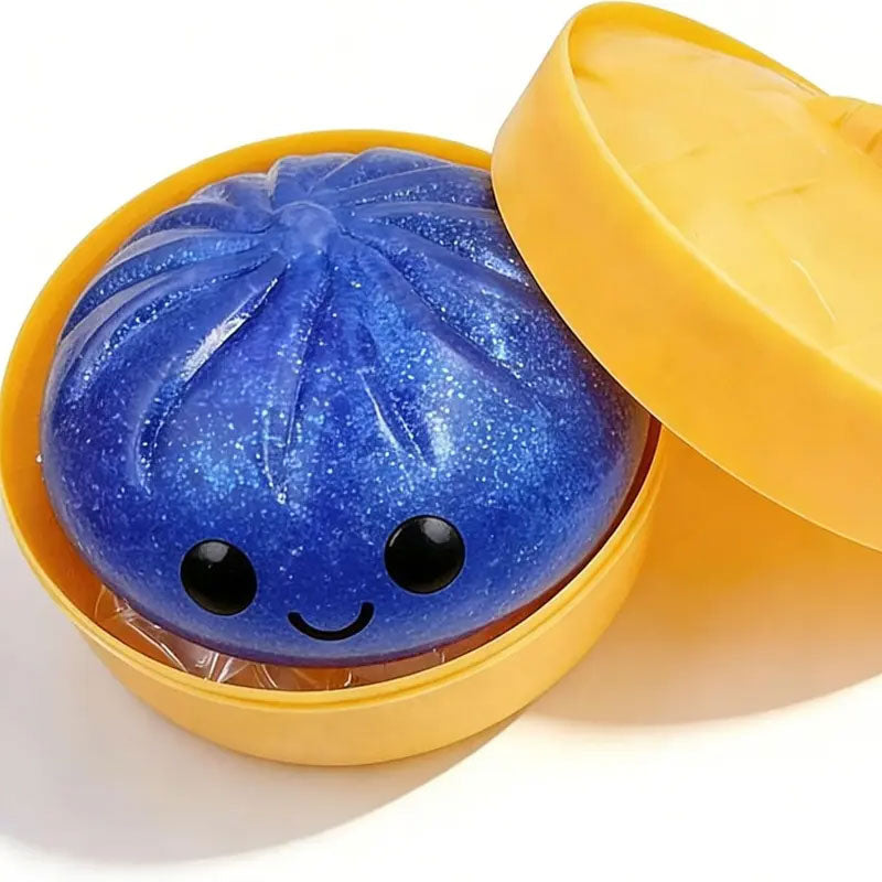 Scatola Squishy Glitter Dumpling - Simpatico giocattolo antistress, con scatola a vapore