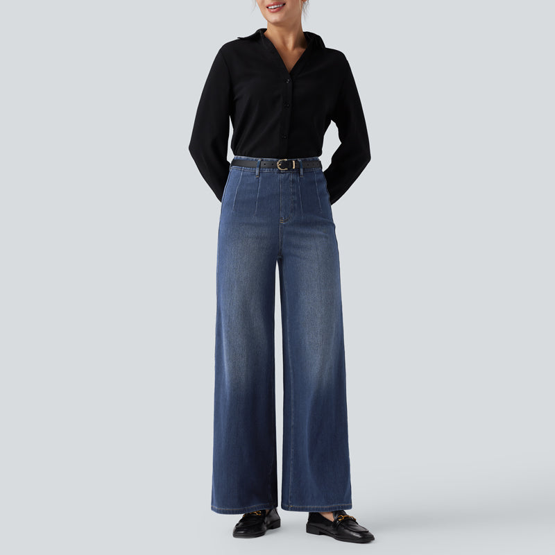 Jeans elasticizzati a vita alta e gamba larg👖