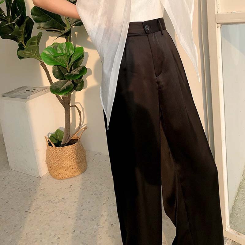 Pantaloni larghi in raso di acetat