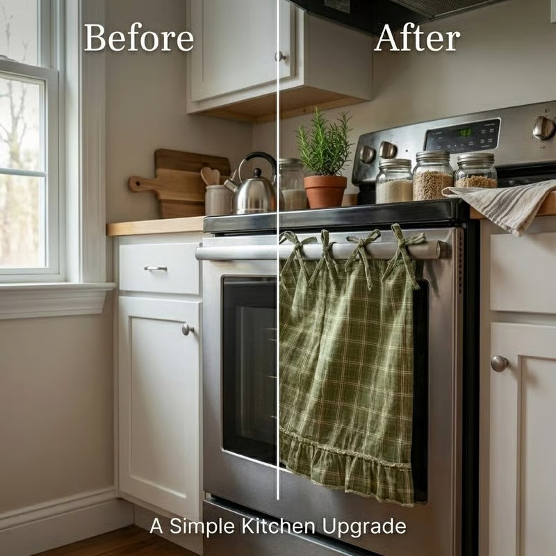 🧺 Gonne per forno fatte a mano | Arredamento per cucine in stile rustico🔒 Resistenti al calore | 🎀 Facili da installare | ✨ Nascondono il disordine e danno un tocco di stile