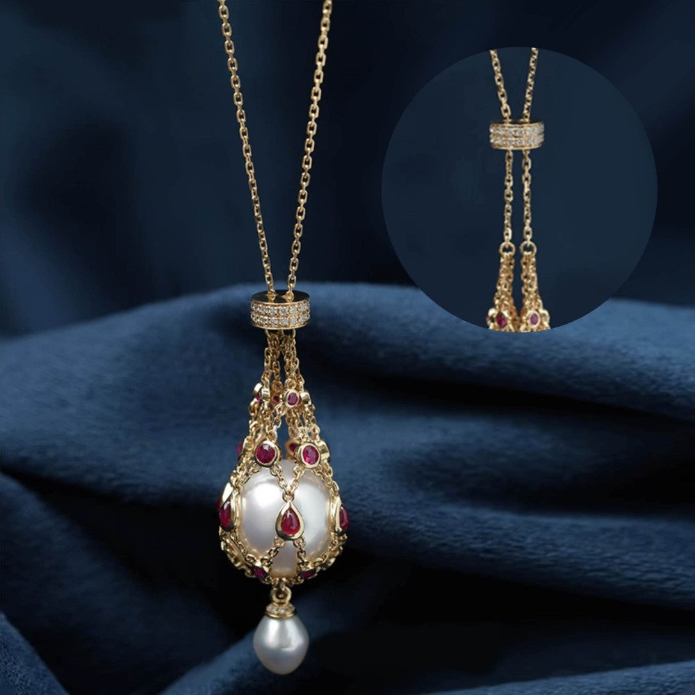 14,0-15,0 mm Perla d'acqua dolce e gemma blu Pendente Lavalier🔥Saldi natalizi 49% di sconto🎄