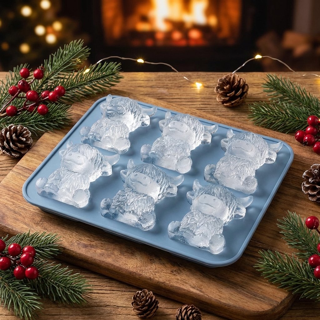 🐮 Stampo per cubetti di ghiaccio a forma di mini mucca delle Highlands – Simpatici cubetti di ghiaccio 3D per bevande, feste e regali