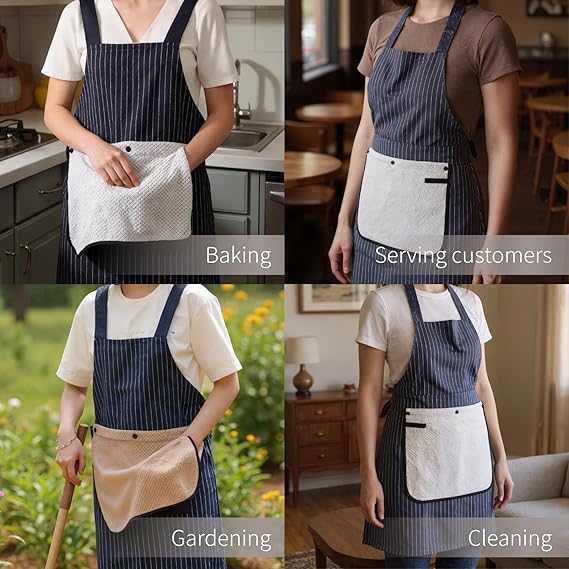 🔥Sconto natalizio anticipato del 49%✨Grembiule con tasche per donna e uomo, design incrociato sul retro con asciugaman