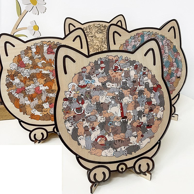 Puzzle in legno a forma di gatto dai colori di Morandi (135 pezzi)