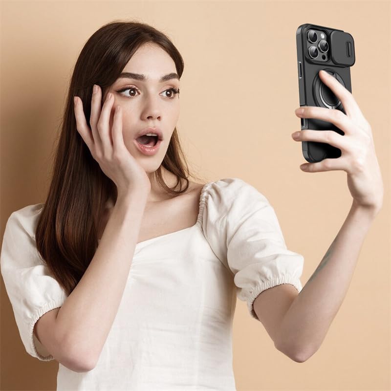 Custodia con copertura scorrevole per fotocamera e supporto girevole ad anello, custodia protettiva antiurto di alta qualit