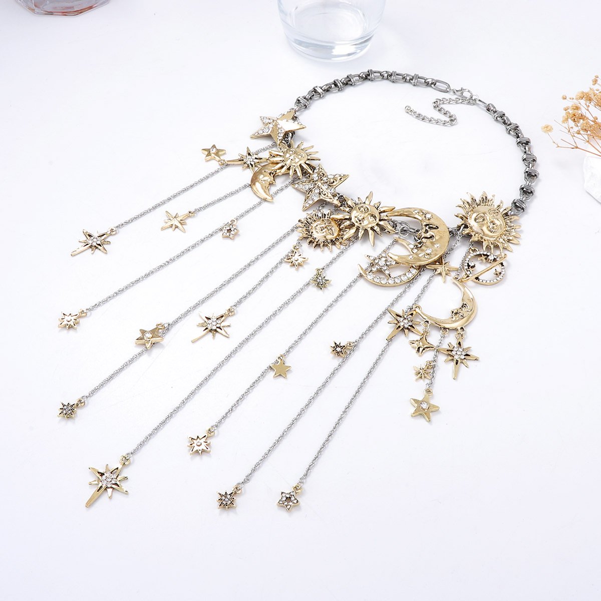🔥ULTIMO GIORNO DI SALDI - ☀️Collana con pendente multiplo Sun Moon Stars e nappine