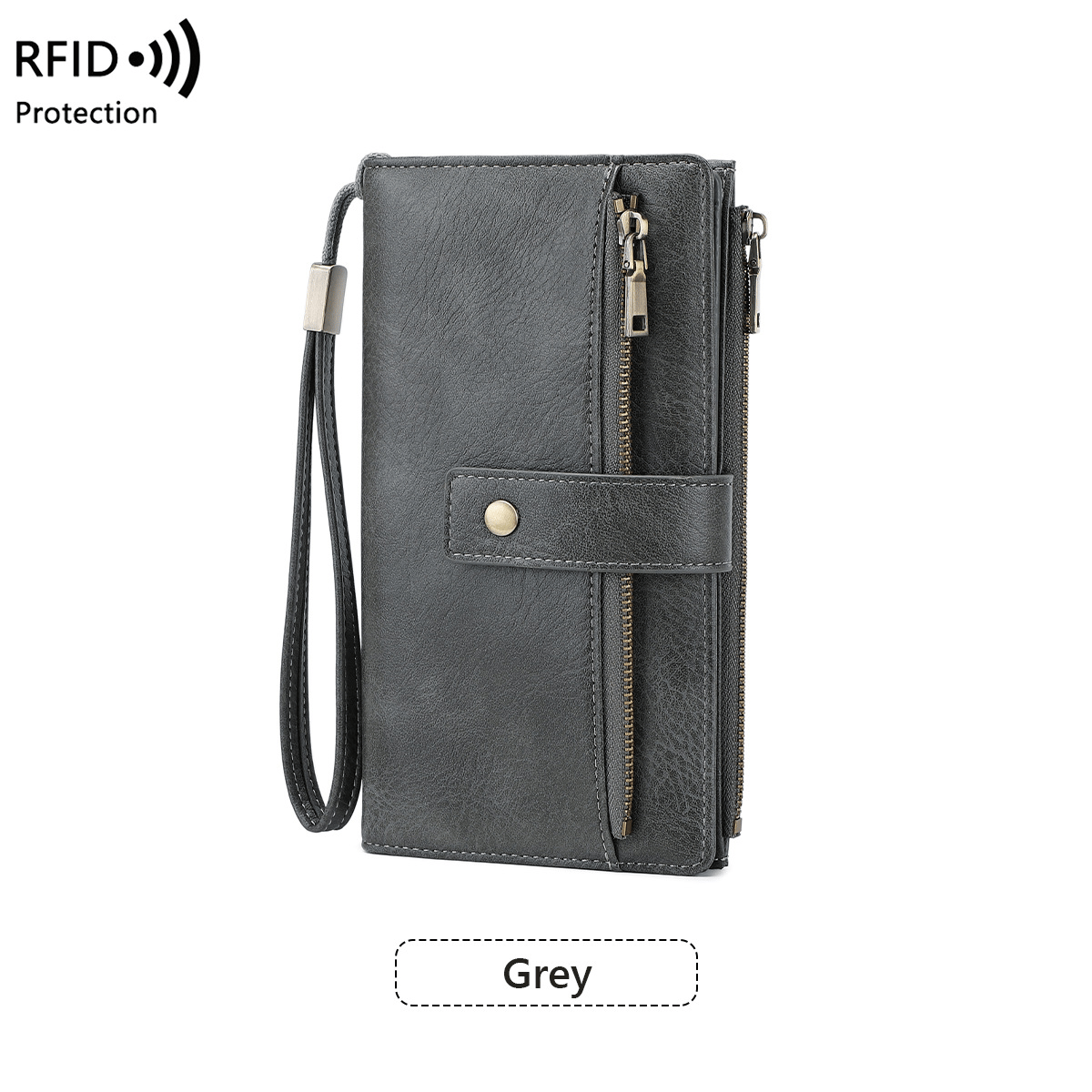Portafoglio lungo da donna, elegante pochette, elegante portafoglio in pelle tinta unita con protezione RFI