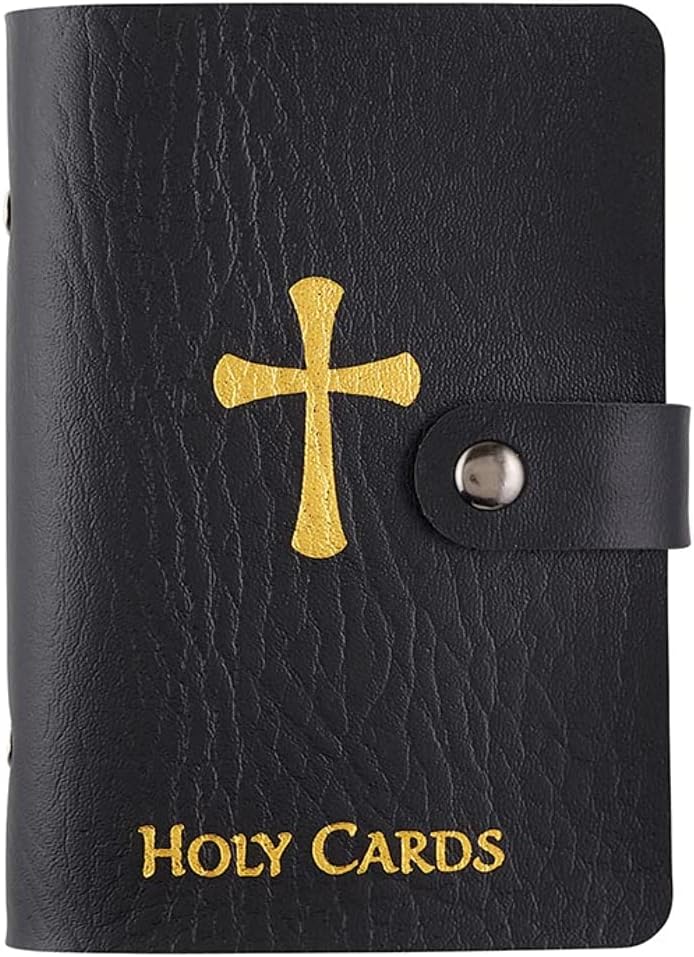 ✝️ Porta immagini sacre in vera pelle cattolica – Organizer tascabile per immagini sacre con chiusura a scatto