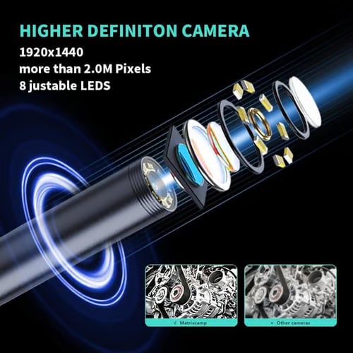 Telecamera endoscopica da 5 metri con luce per iPhone e Android, boroscopio impermeabile IP67 HD 480P con 8 luci LED regolabili, telecamera semi-rigida a serpente, 8 mm nera, strumento diagnostico
