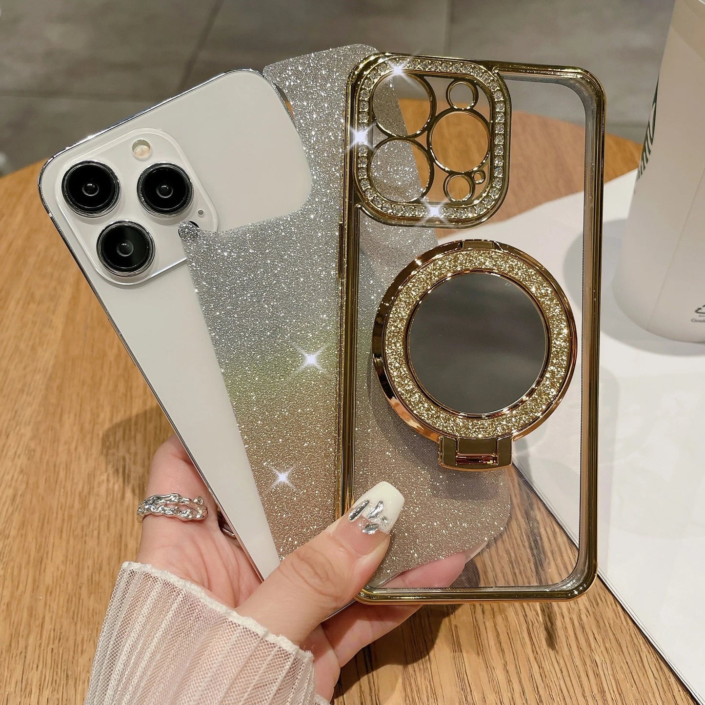📲✨Custodia protettiva per specchio trucco con glitter sfumato