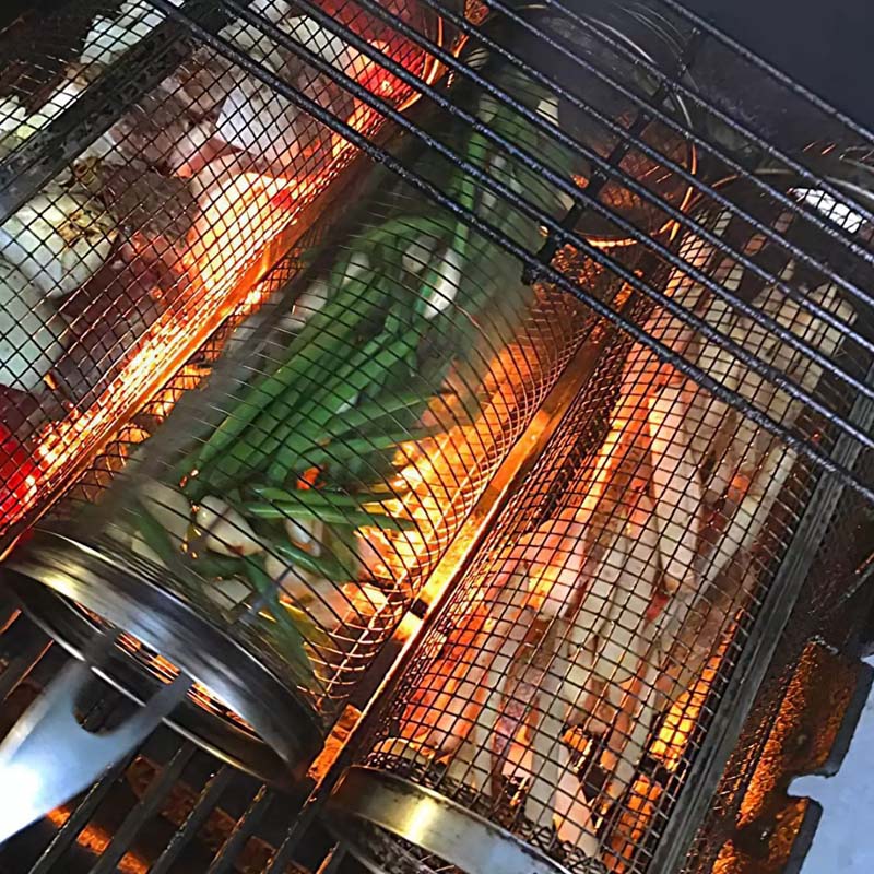 Outdoor Rolling Stainless Steel Barbecue Basket