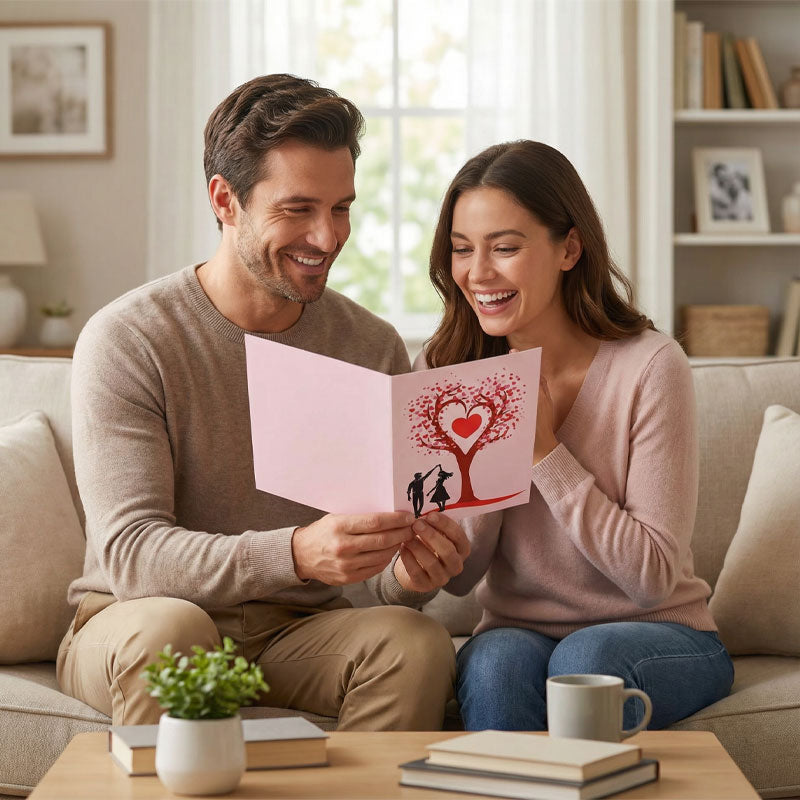 Romantico biglietto di auguri 3D “Ballando sotto l'albero del cuore”