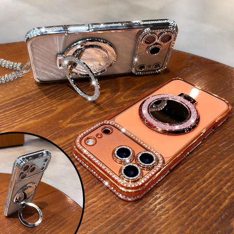 Custodia per telefono da donna Sparkling Diamond con specchio e supporto