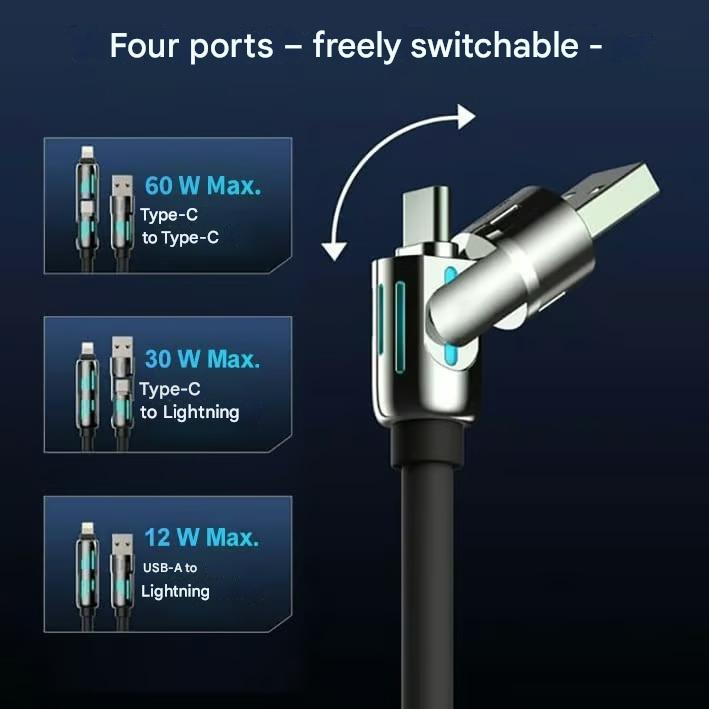 ⏰Cavo di ricarica USB 4 in 1, ricarica rapida, MAX. 60