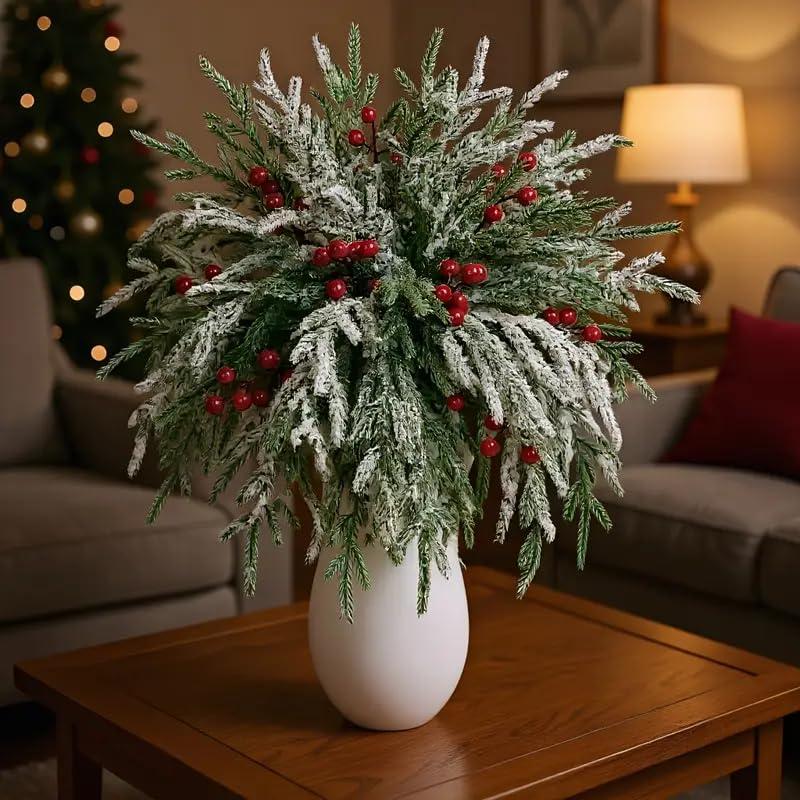 Rami artificiali di abete di Norfolk con bacche rosse: decorazioni natalizie sostenibili!