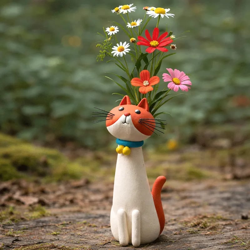 Vaso a forma di gatto originale, realizzato a mano