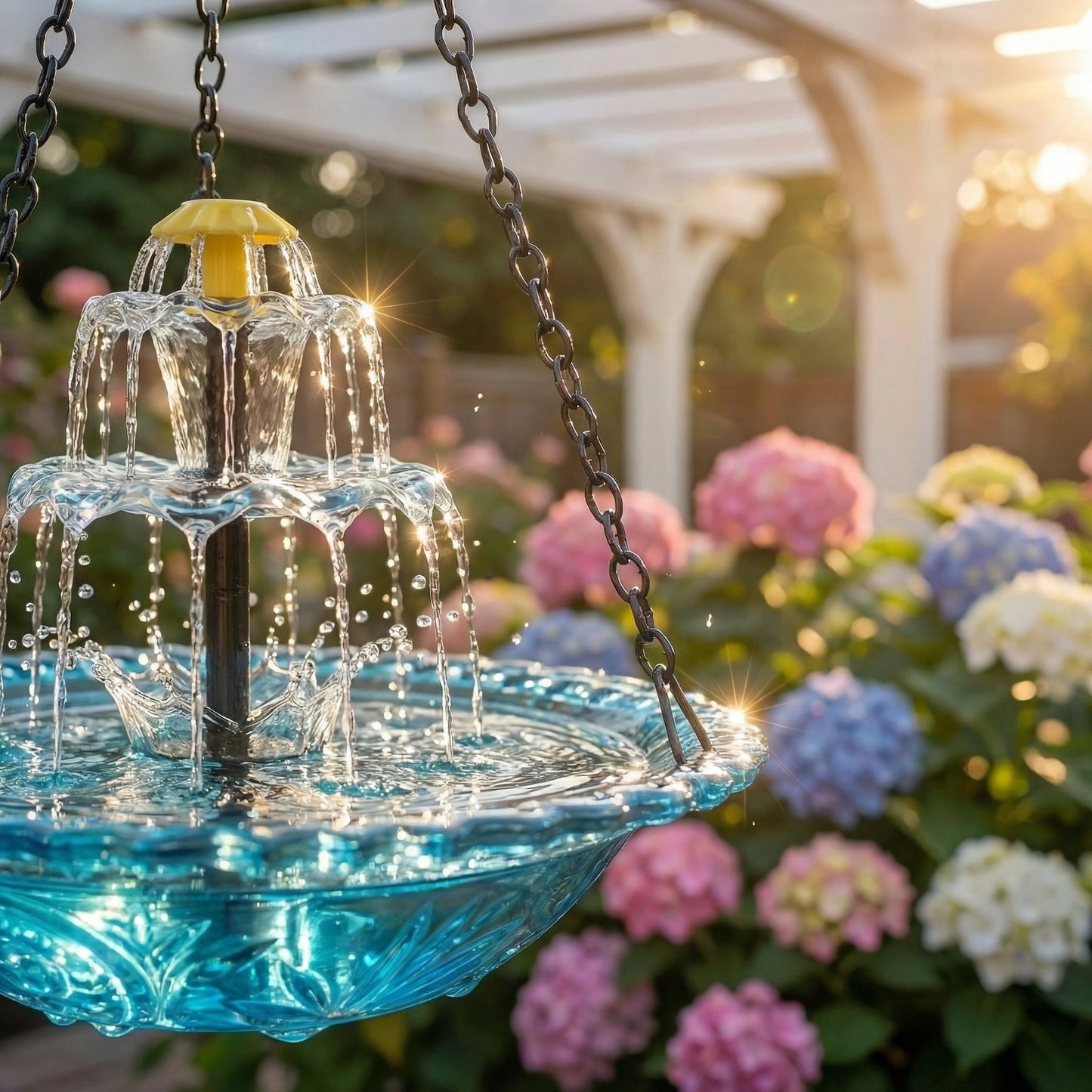 Fontana a cascata solare sospesa per uccelli