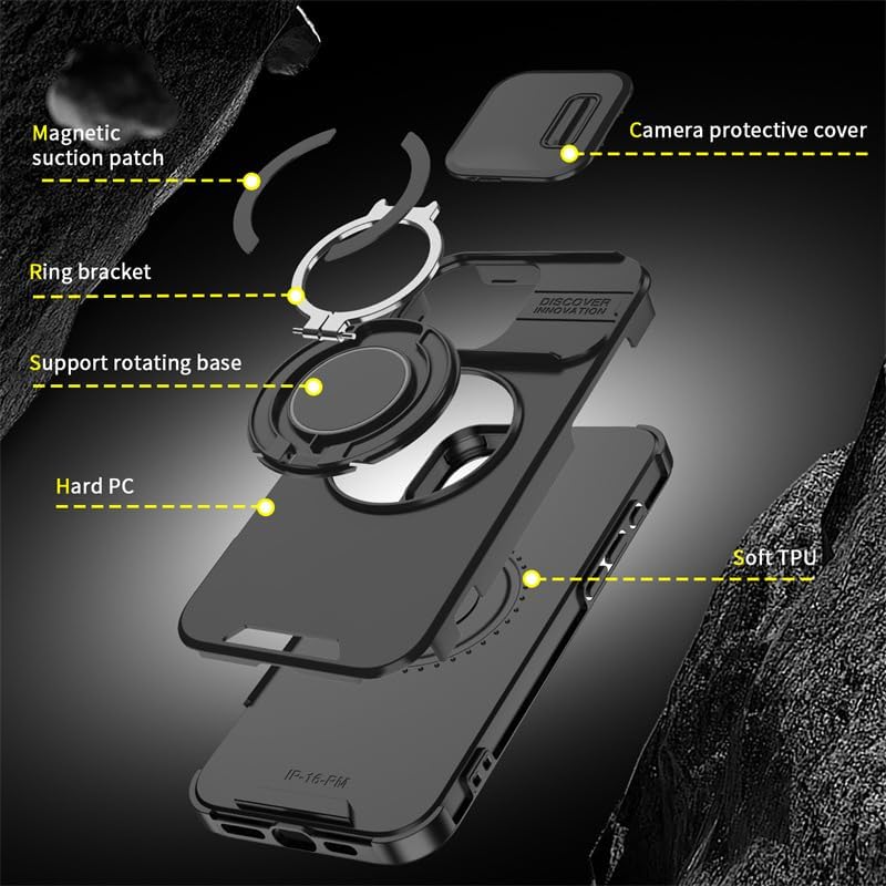 Custodia con copertura scorrevole per fotocamera e supporto girevole ad anello, custodia protettiva antiurto di alta qualit