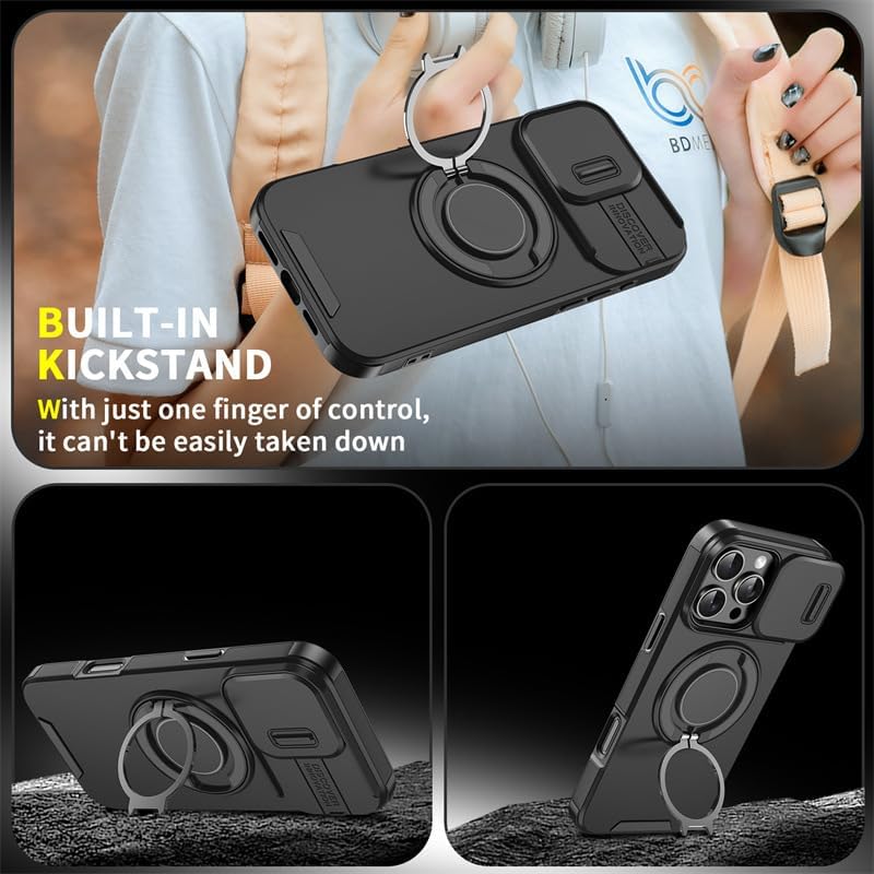 Custodia con copertura scorrevole per fotocamera e supporto girevole ad anello, custodia protettiva antiurto di alta qualit
